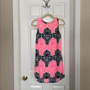 Fleur-de-lis hot pink, navy and white dress